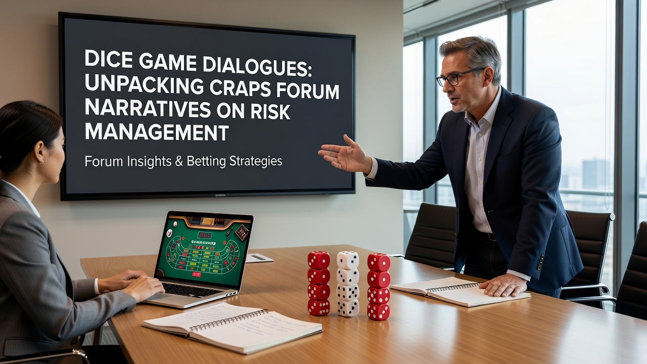 Players reviewing forum posts on a laptop beside a craps layout diagram