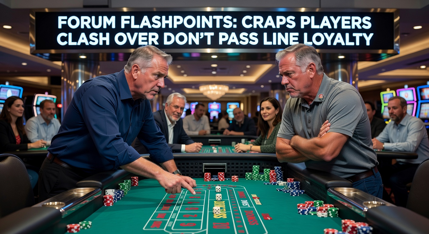 Vibrant craps table at a bustling casino, spotlighting the Don't Pass line amid heated player discussions