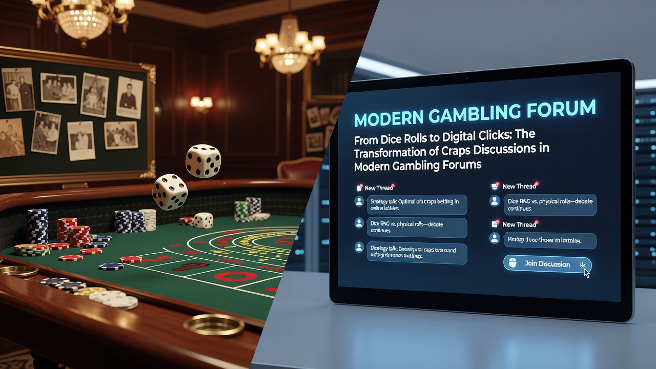Craps table transitioning from physical dice to digital interface in a modern forum setting