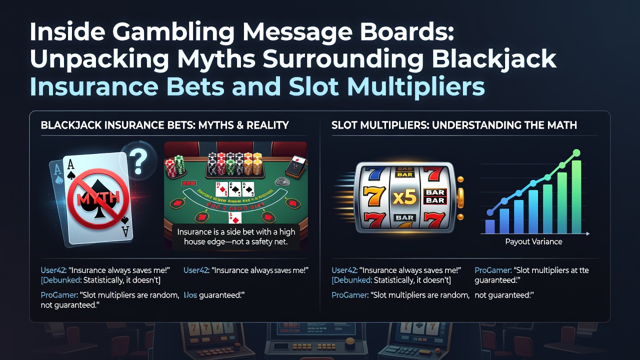 Gambling forum discussion threads displayed on multiple screens showing blackjack and slots conversations
