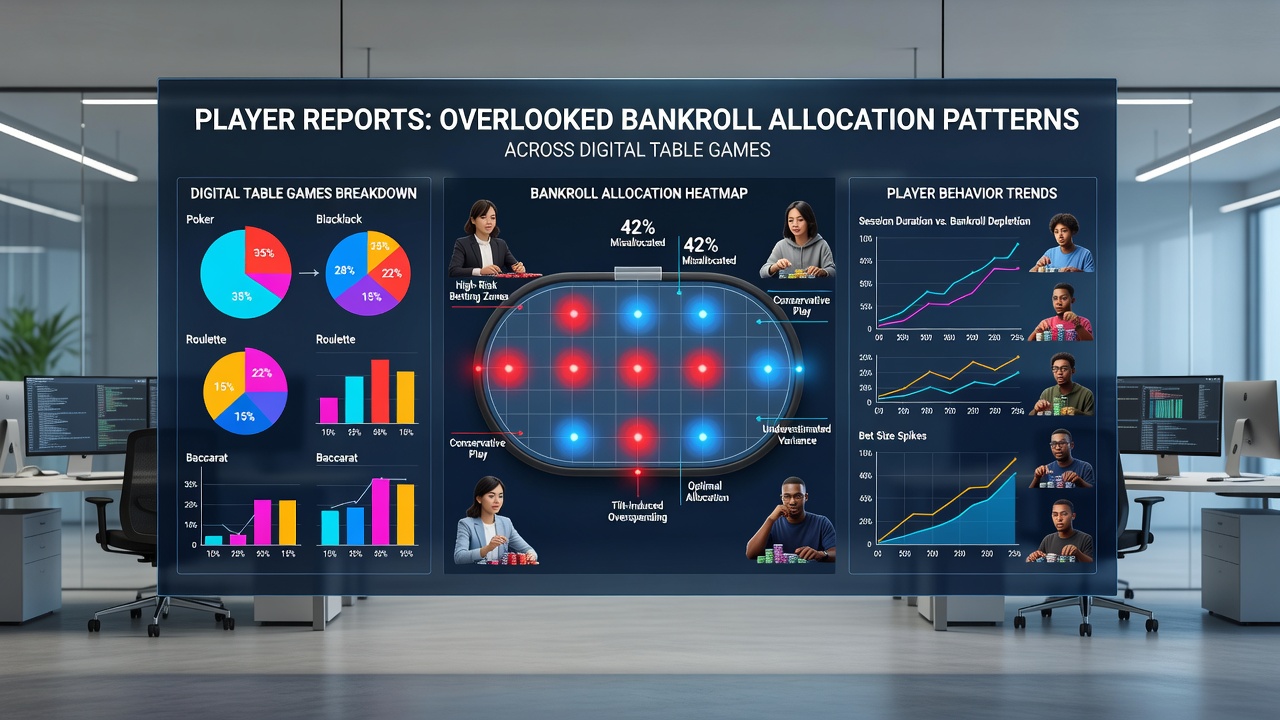 Infographic illustrating session-length bankroll reallocation trends in online table games based on June 2026 player data