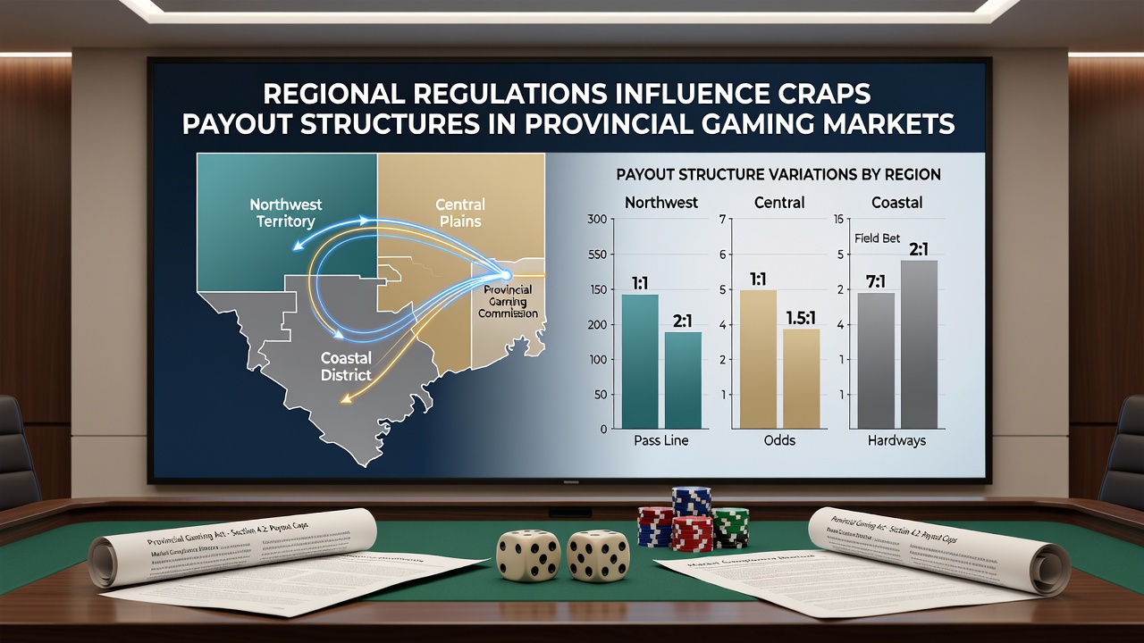 Craps table in a provincial casino showing payout signage and regulatory compliance labels